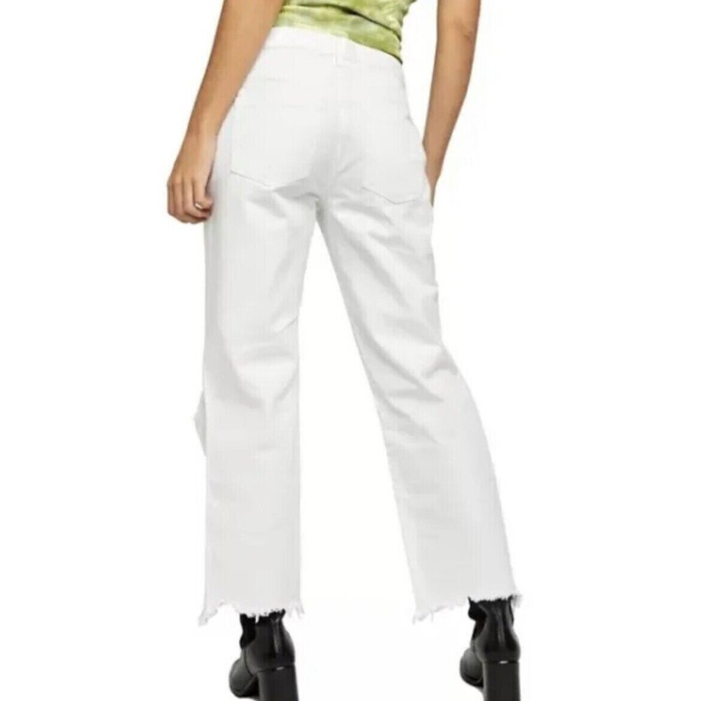 Free People Maggie White‎ Mid-Rise Distressed Raw Hem  Jeans Cropped Straight 24 - Picture 2 of 7